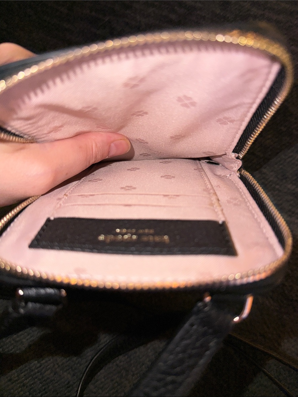 Kate Spade Black Pebbled Leather Phone Pouch Wallet/ Crossbody w/gold accents - Picture 7 of 10
